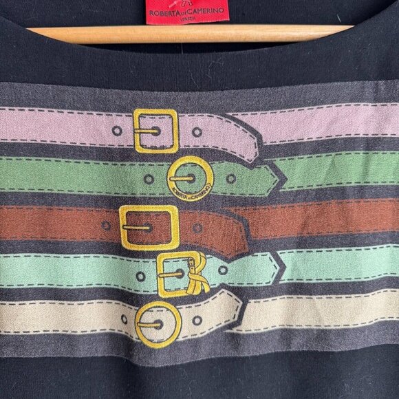 Roberta Di Camerino Belt Print Black Bodycon Dress 6 - Picture 5 of 11